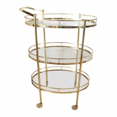 Brass and glass oval three tier bar cart